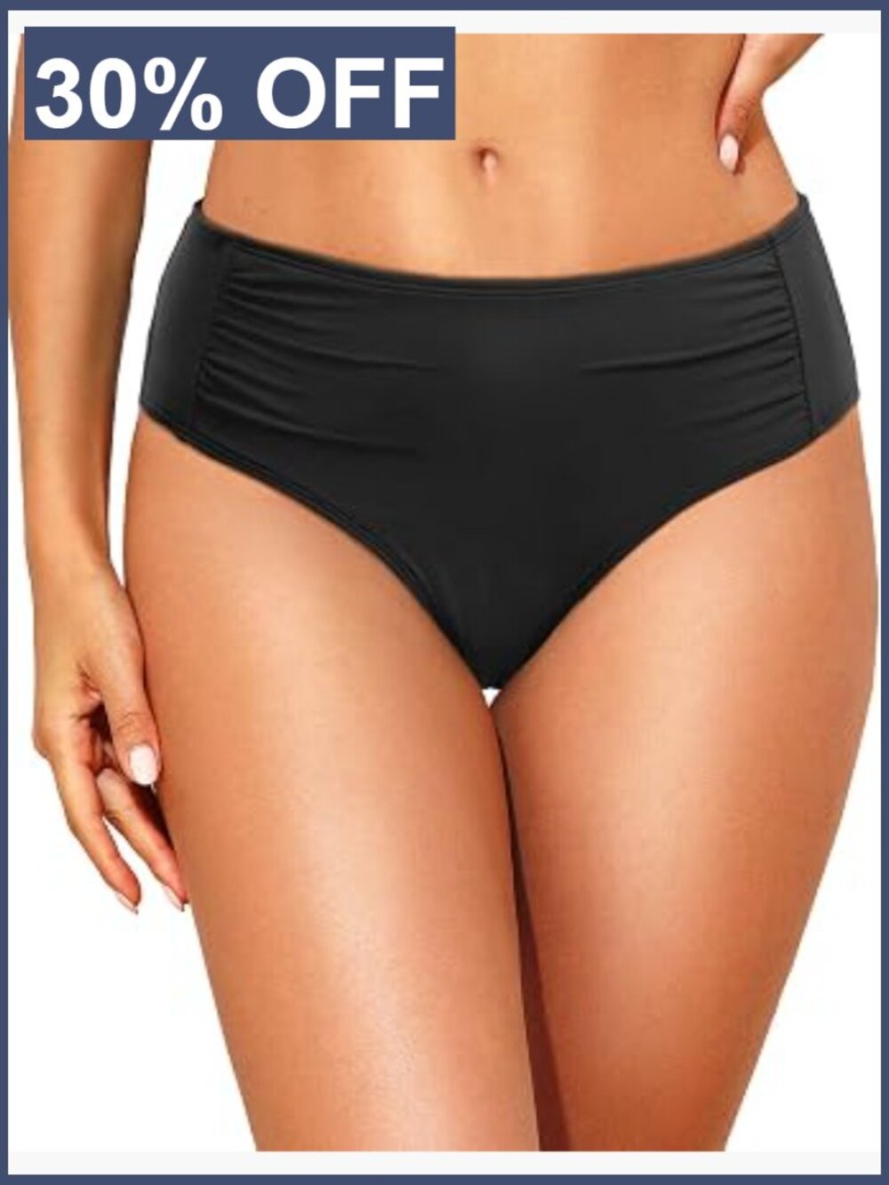 Mid Rise Ruched Bikini Bottom Full Coverage Tummy Control